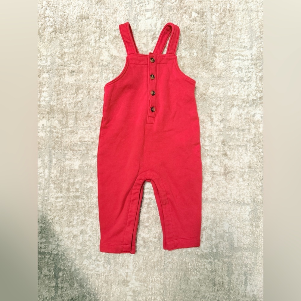 Old Navy Vibrant Red Kids fleece Overalls size 6-12 months